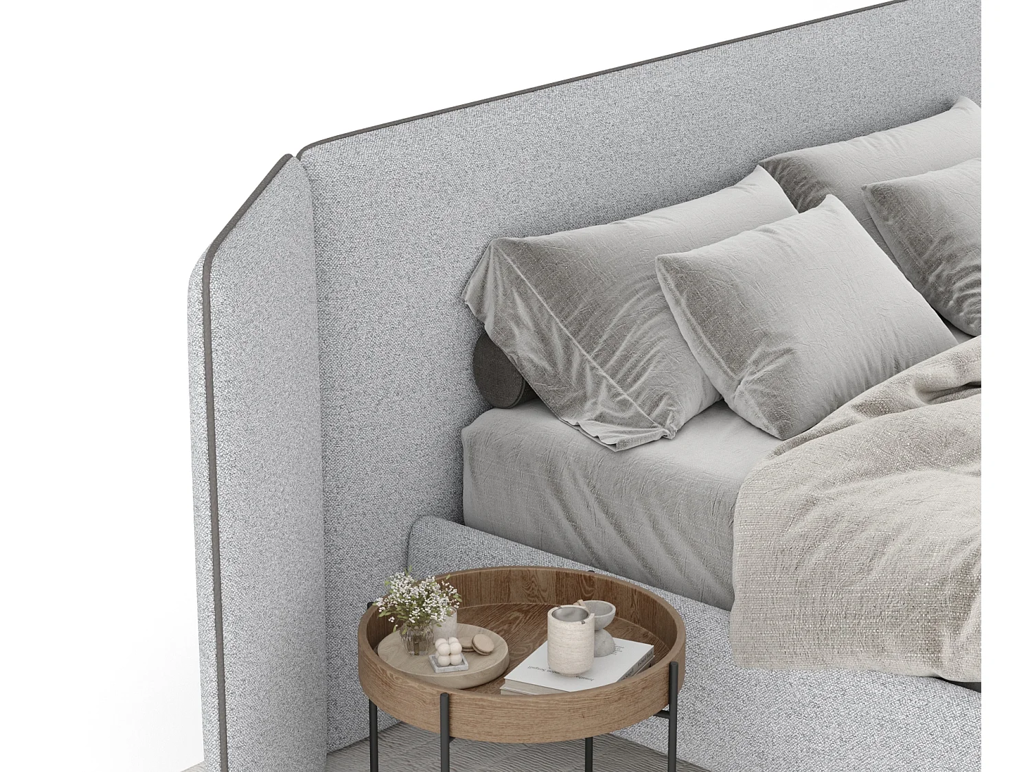 Lit coffre Tokyo - 200 x 200 cm - toile tissée - gris clair