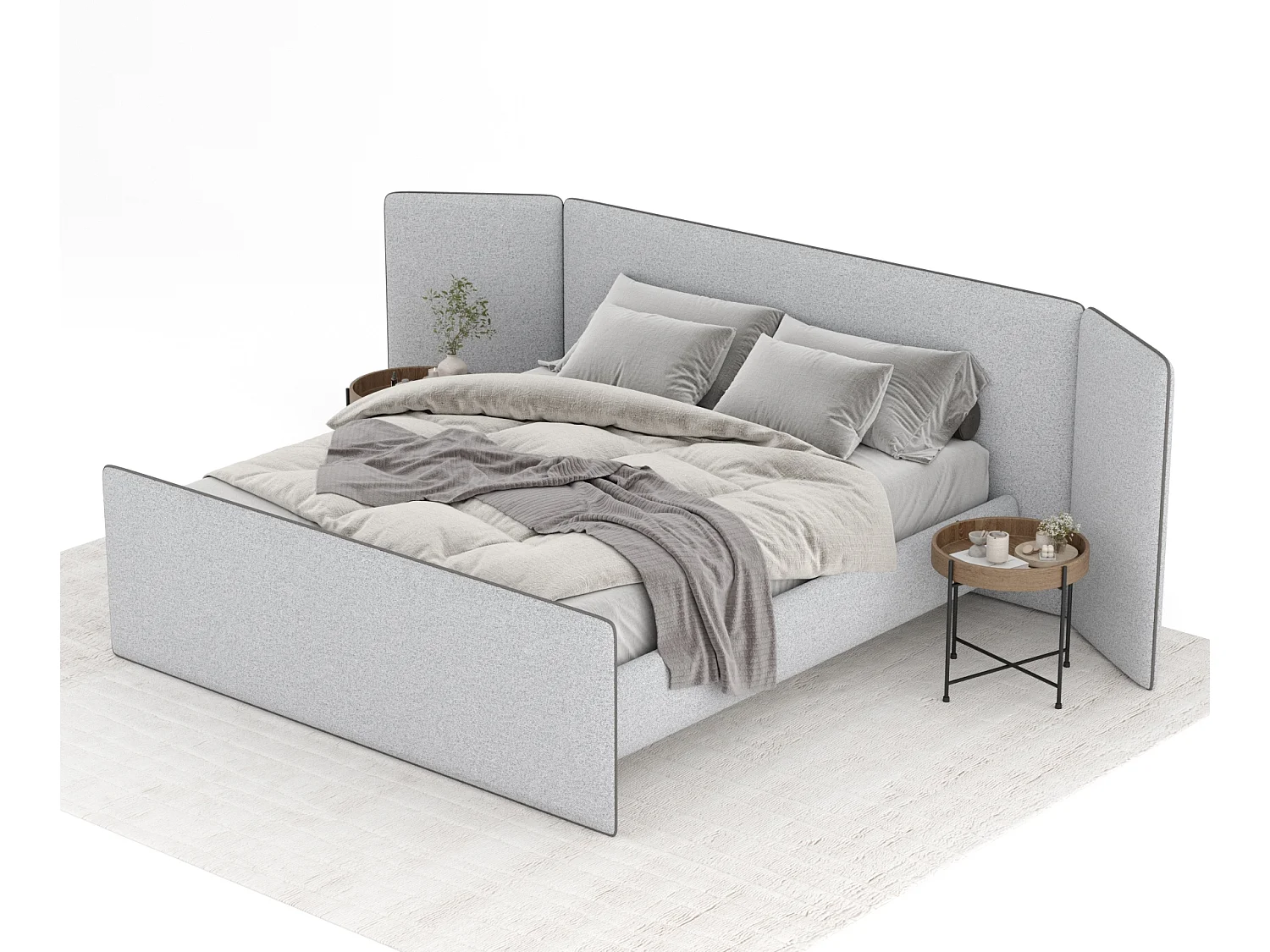 Polsterbett Tokyo - 200 x 200 cm - Webstoff - hellgrau