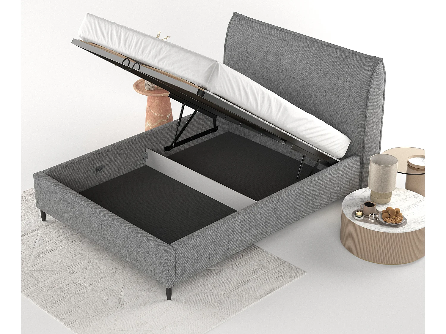 Polsterbett Shell - 120 x 200 cm - Webstoff - grau