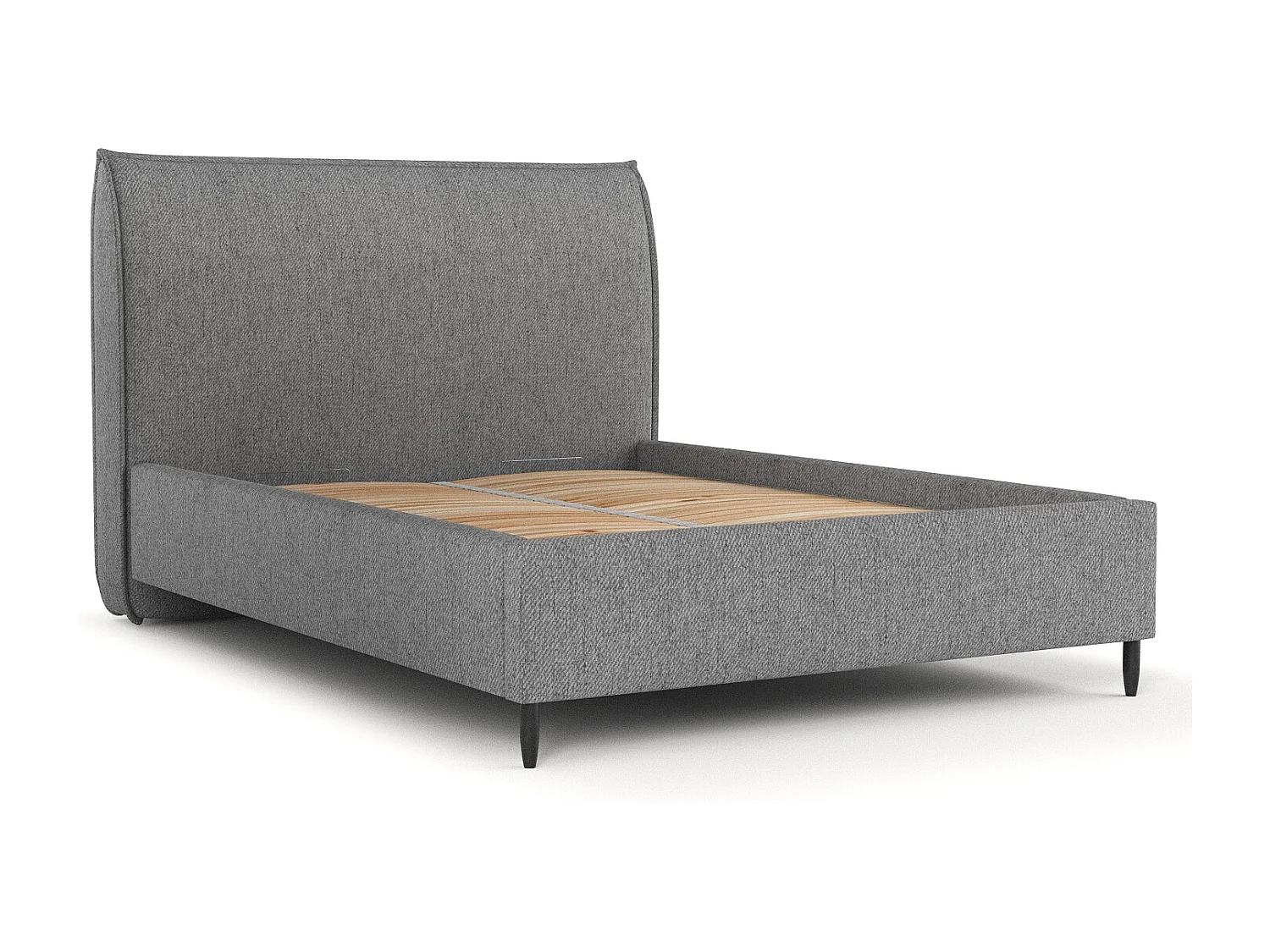 Łóżko tapicerowane Shell - 120 x 200 cm - tkanina pleciona - szary