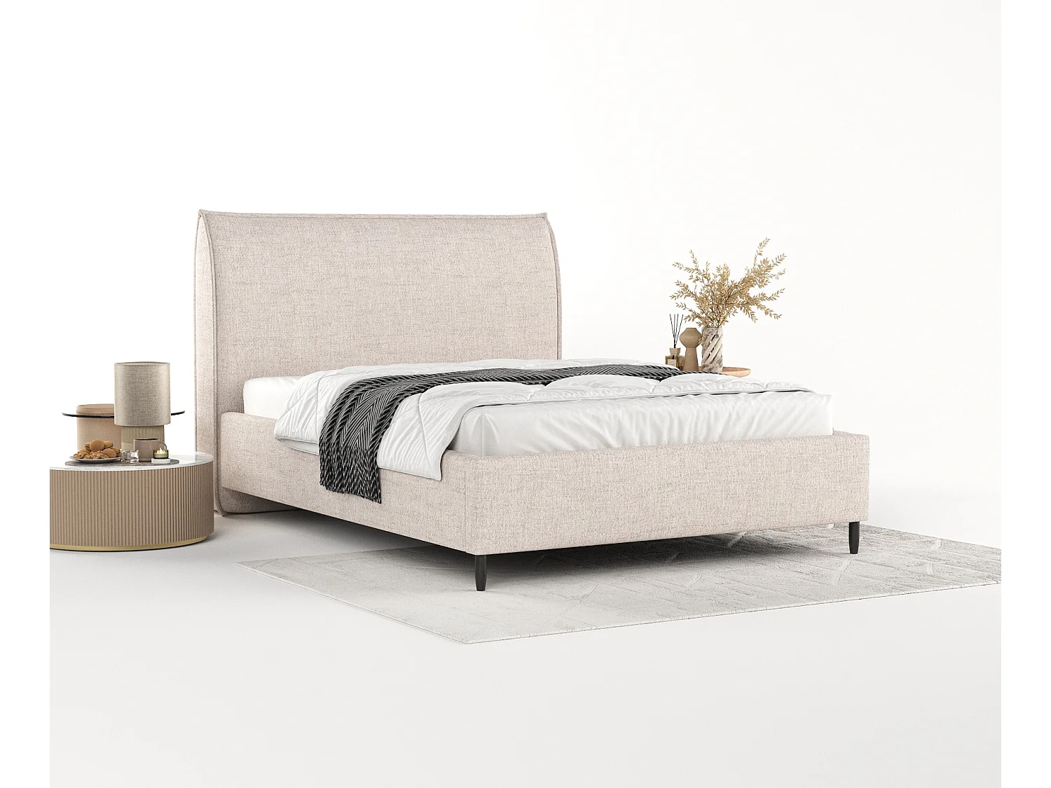 Łóżko tapicerowane Shell - 120 x 200 cm - tkanina pleciona - beżowy