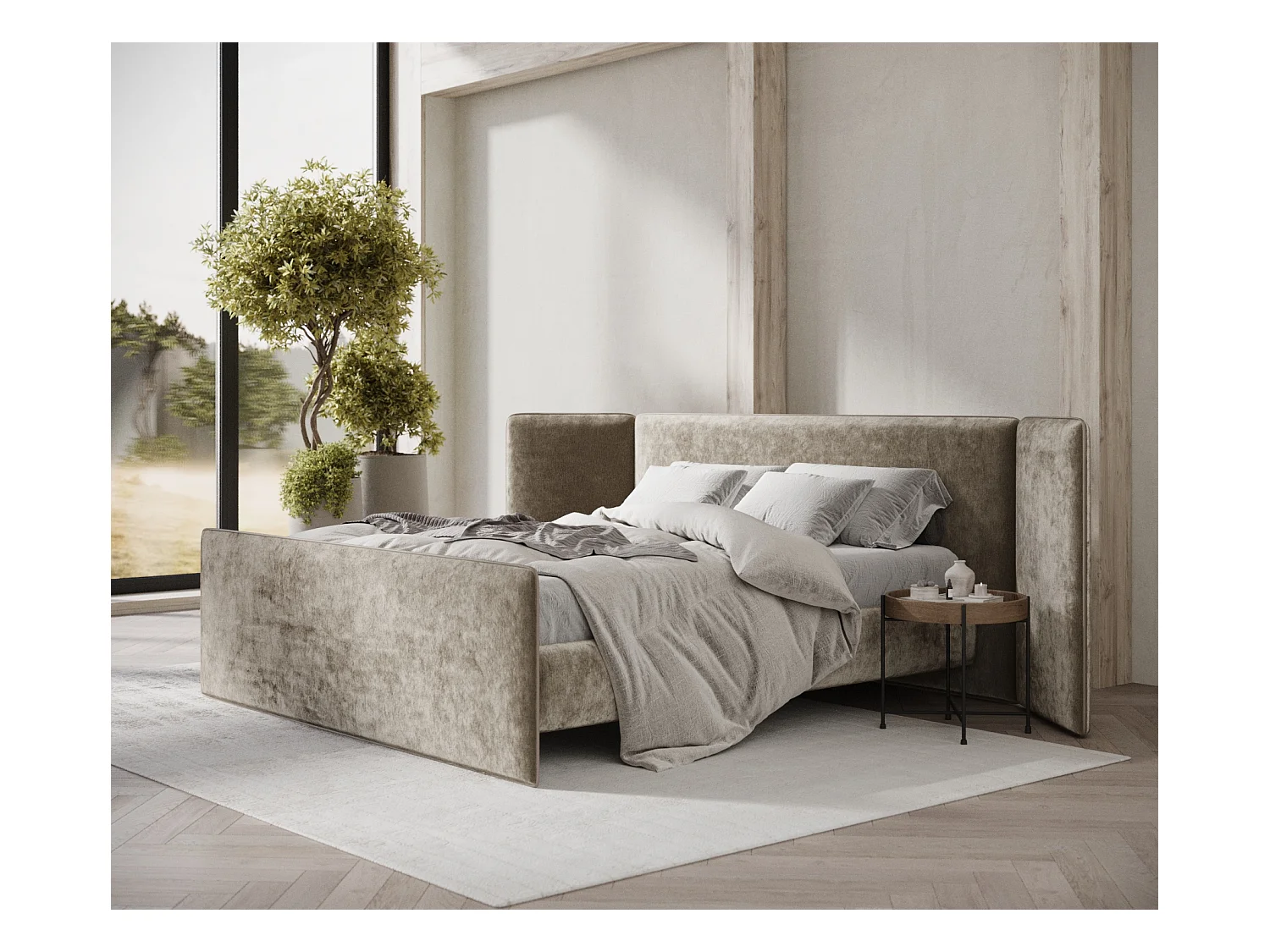 Polsterbett Tokyo - 180 x 200 cm - Chenille-Stoff - beige