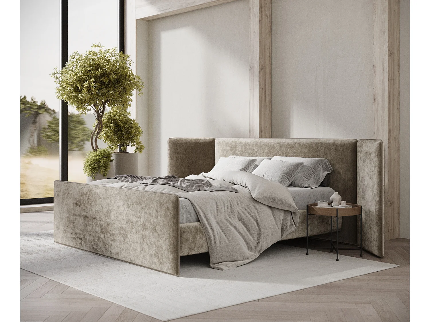 Polsterbett Tokyo - 180 x 200 cm - Chenille-Stoff - beige