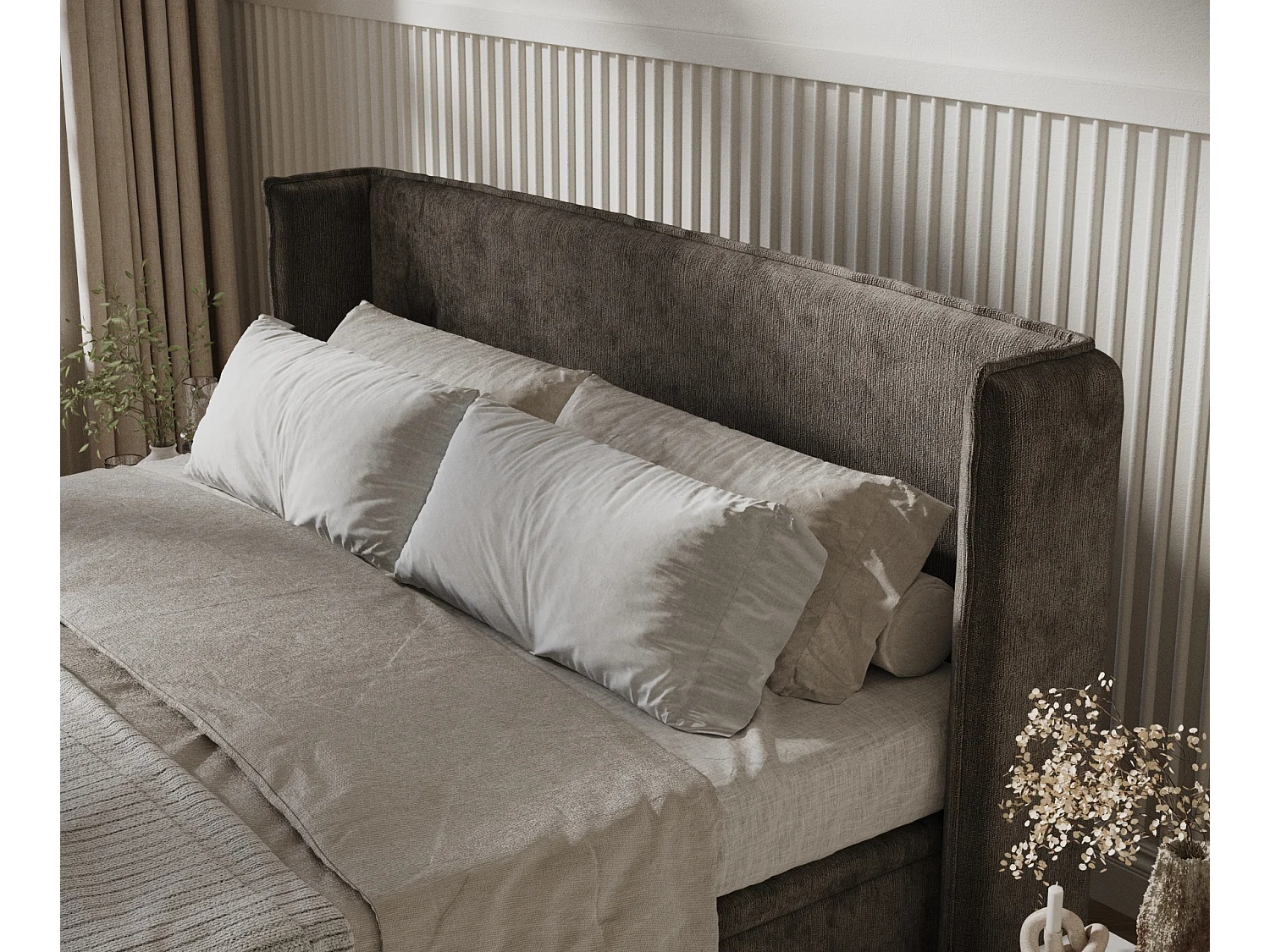 Polsterbett aus Chenille-Stoff Ritual - 160 x 200 cm - braun