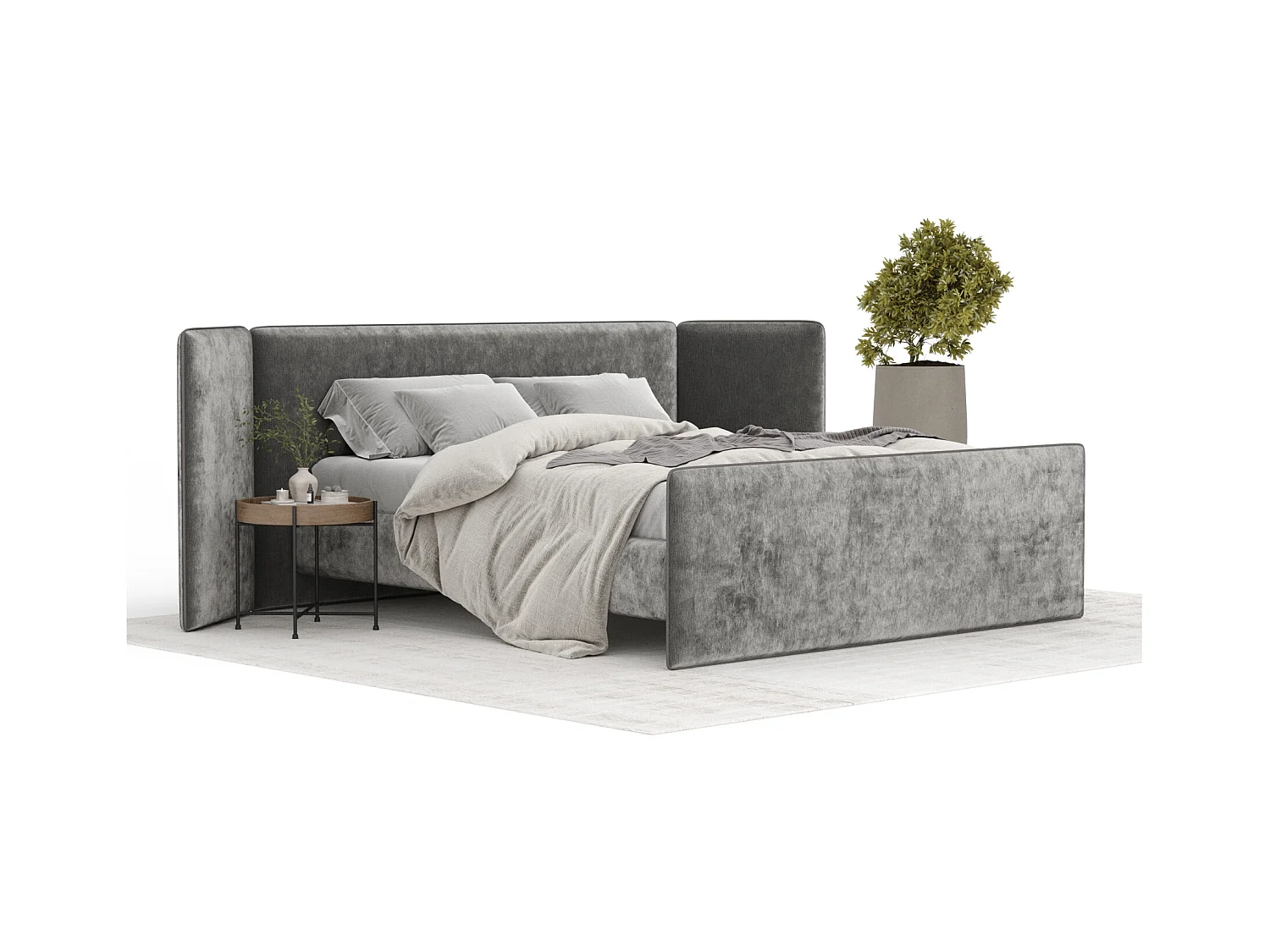 Polsterbett Tokyo - 180 x 200 cm - Chenille-Stoff - grau