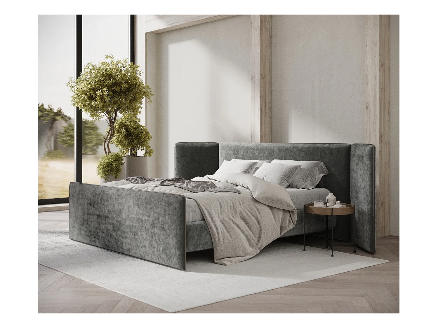 Polsterbett Tokyo - 180 x 200 cm - Chenille-Stoff - grau