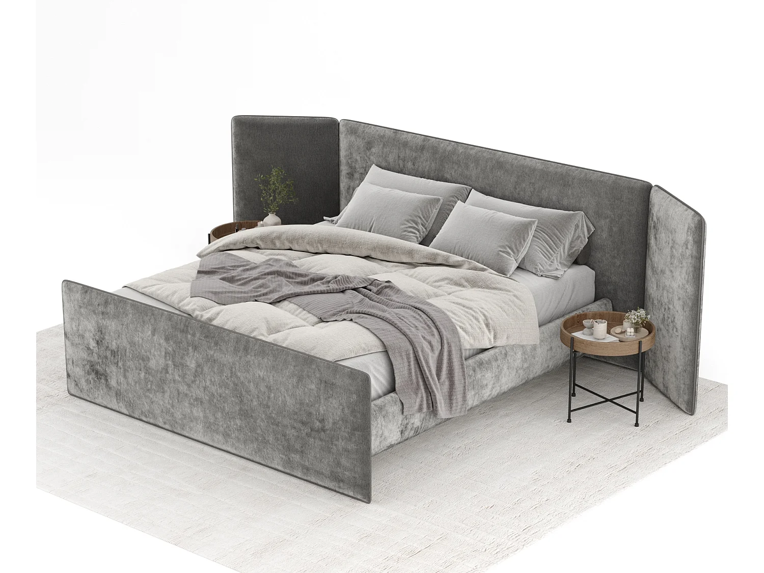 Polsterbett Tokyo - 180 x 200 cm - Chenille-Stoff - grau