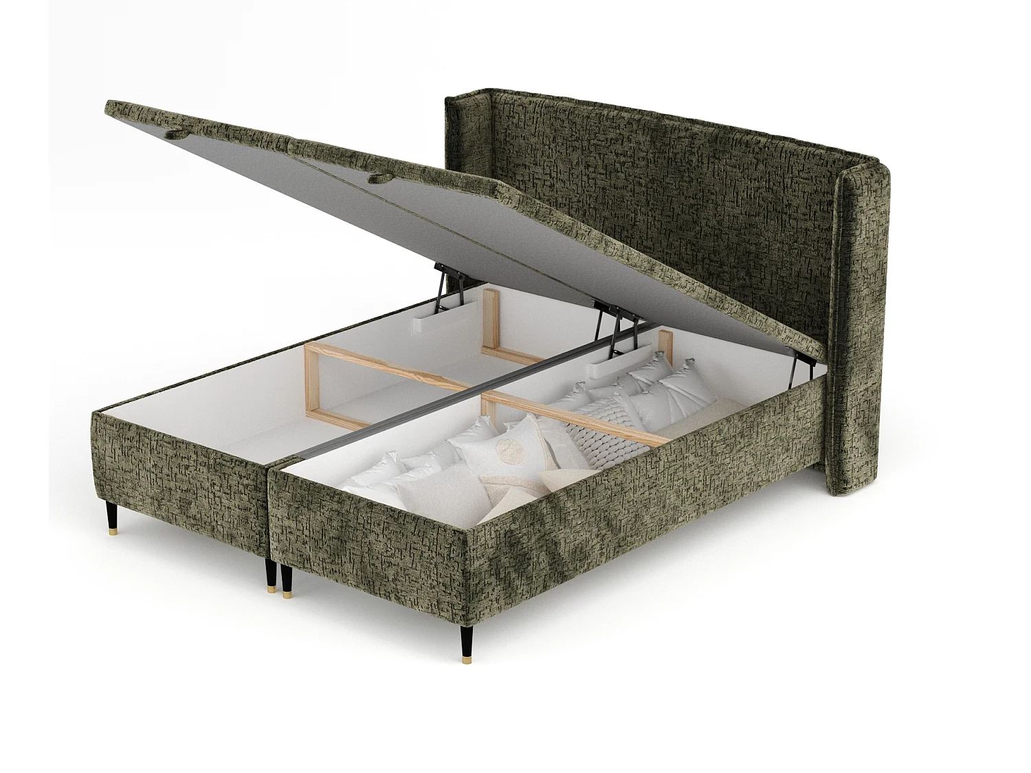 Lit coffre en tissu chenille Ritual - 200 x 200 cm - vert olive