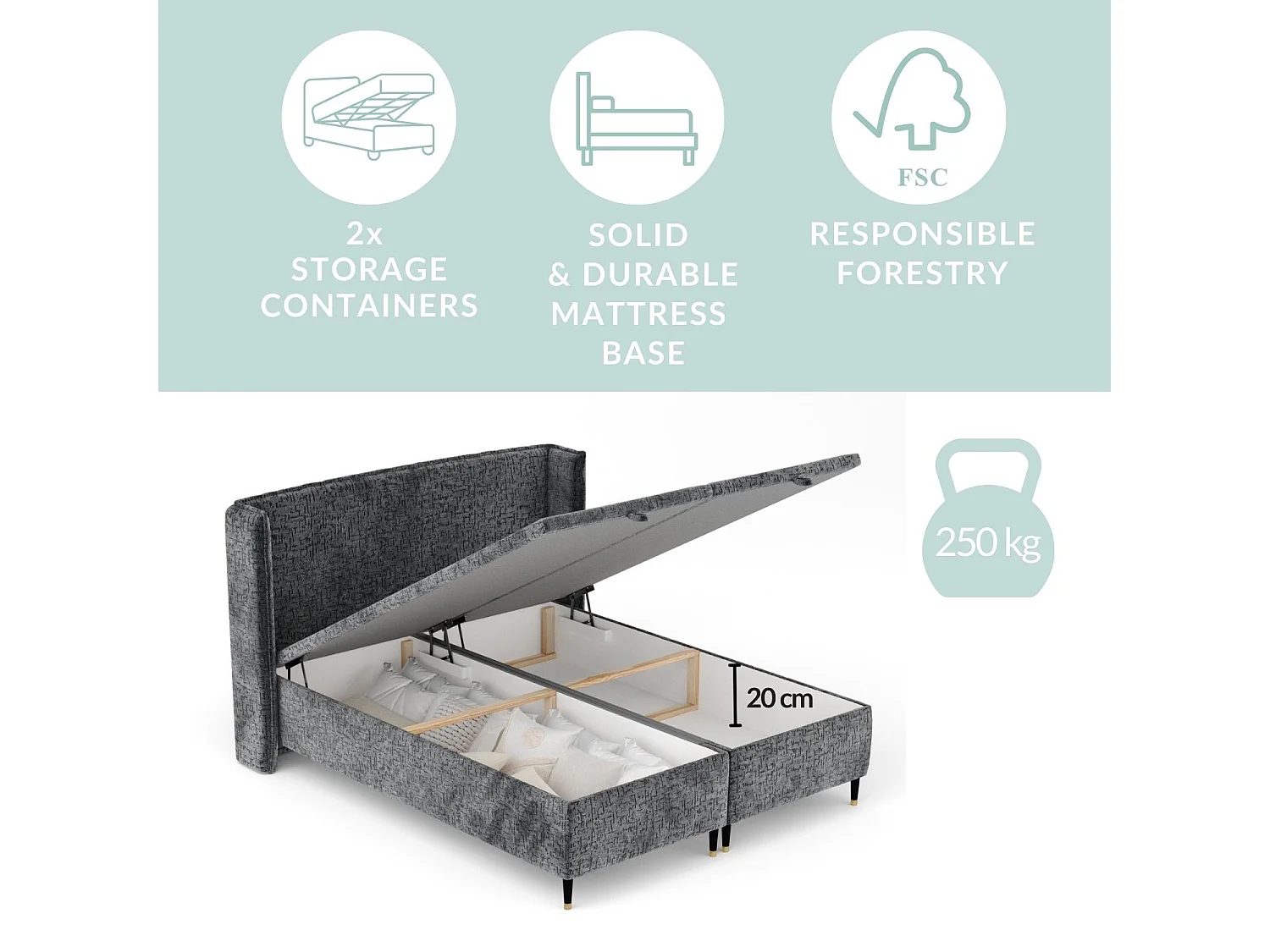 Lit coffre en tissu chenille Ritual - 200 x 200 cm - vert olive