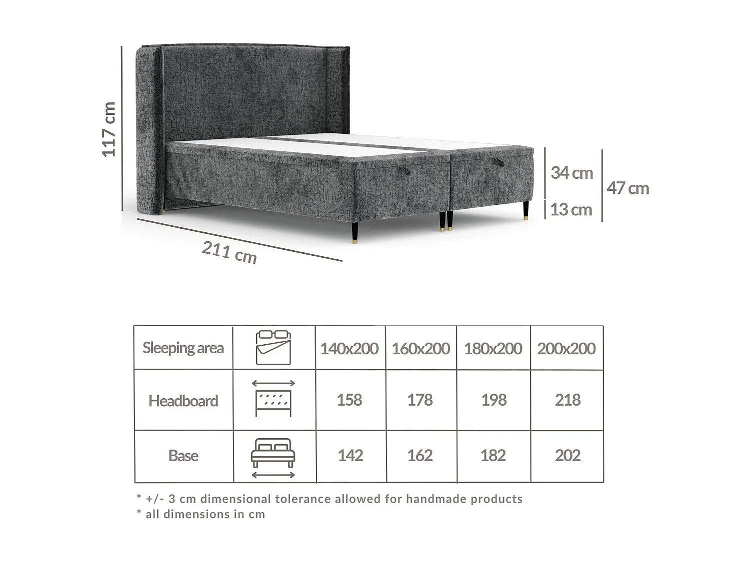 Lit coffre en tissu chenille Ritual - 200 x 200 cm - vert olive