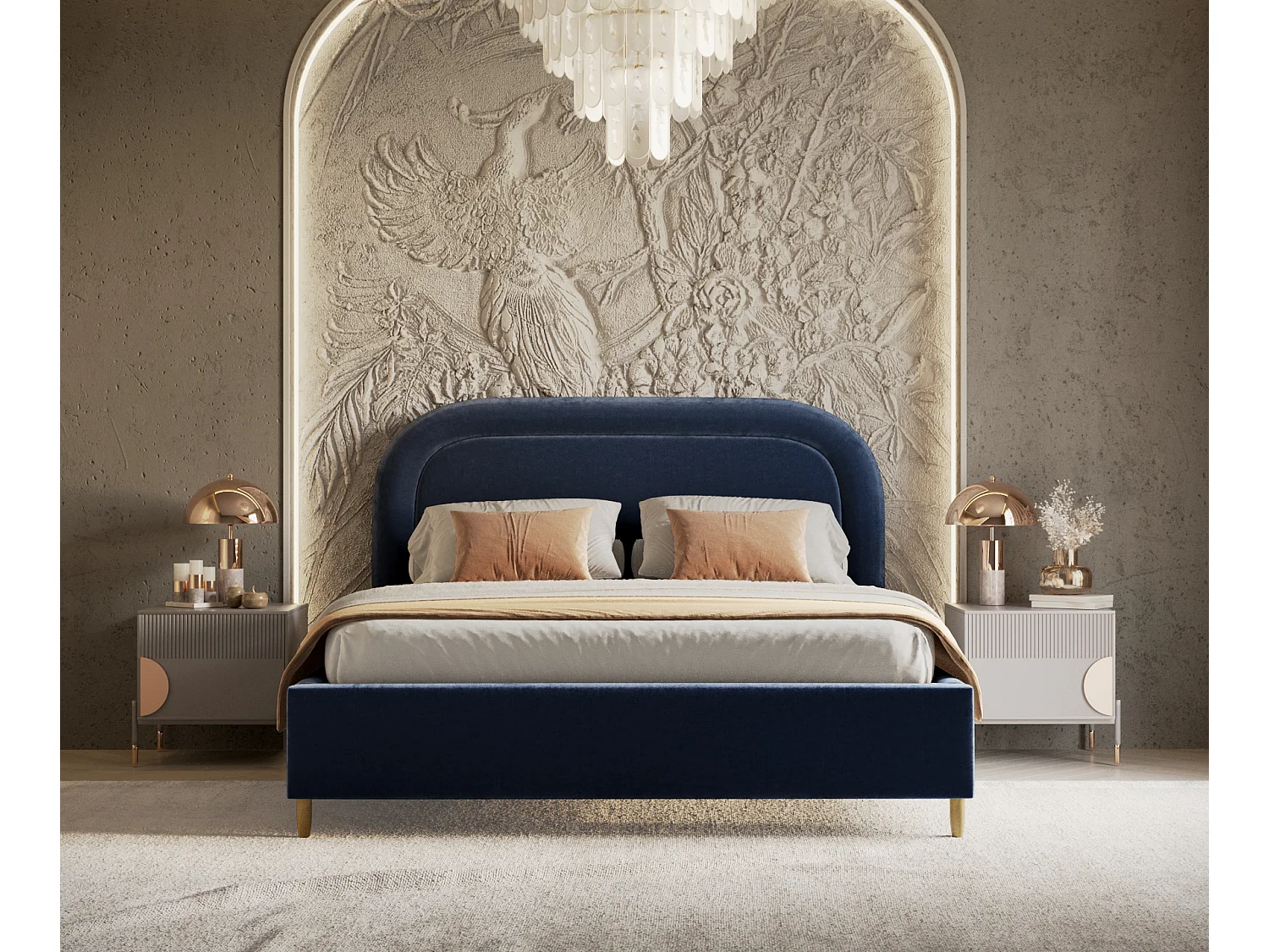 Polsterbett Mija - 180 x 200 cm - Chenille-Stoff - marineblau