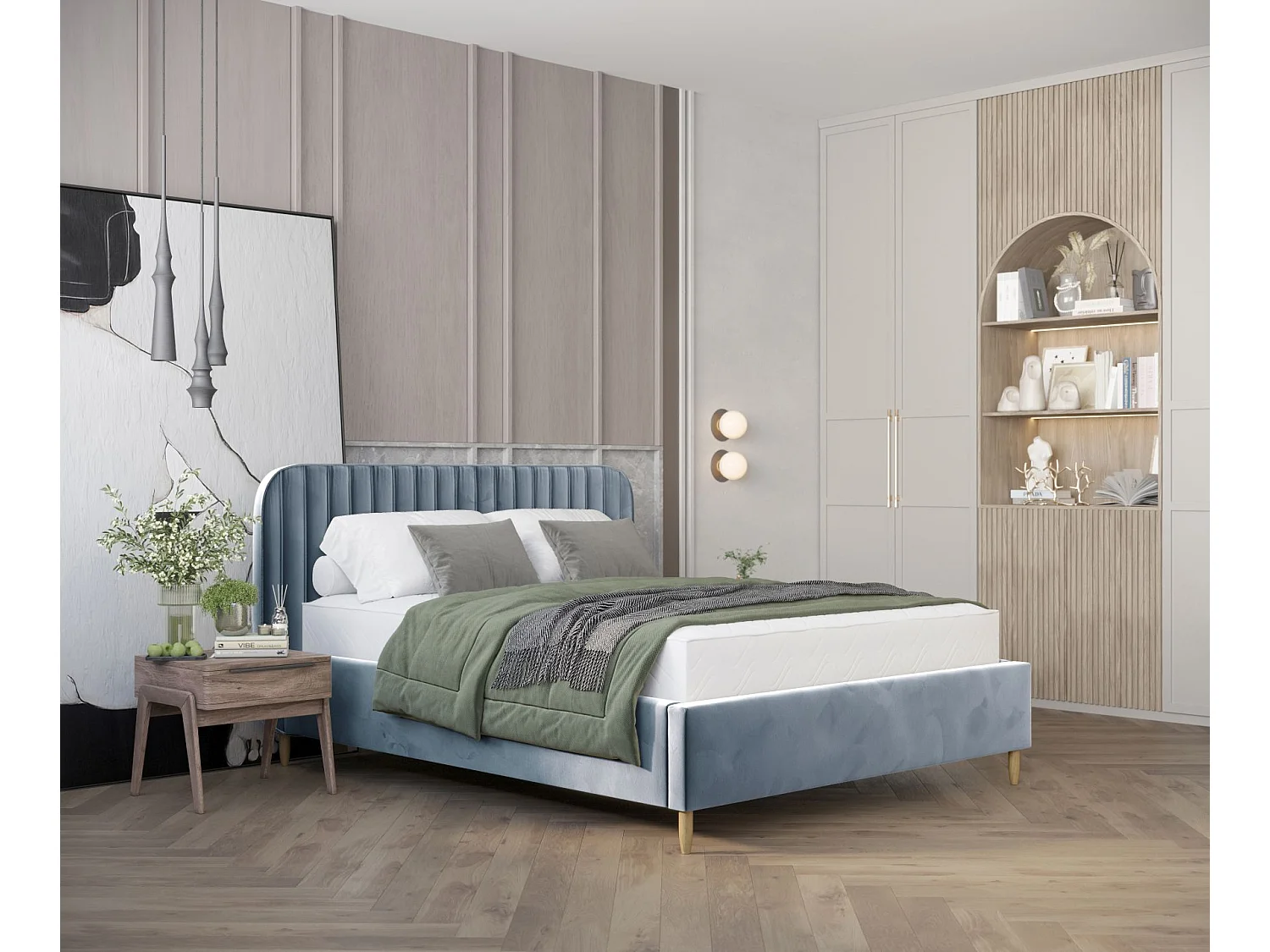 Lit coffre Noto - 120 x 200 cm - velours - bleu gris