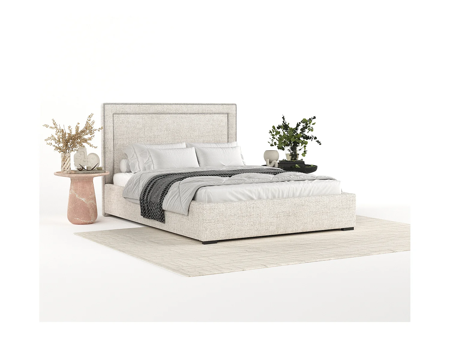 Polsterbett Como - 140 x 200 cm - Webstoff - creme