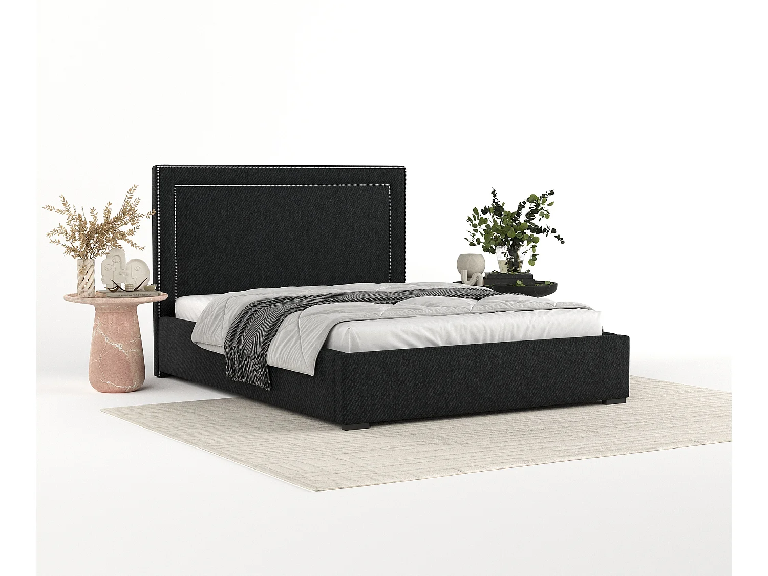 Łóżko tapicerowane Como - 120 x 200 cm - tkanina pleciona - czarny