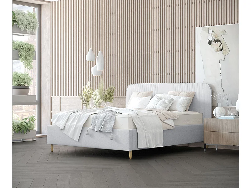 Polsterbett Livy - 160 x 200 cm - Webstoff - hellgrau