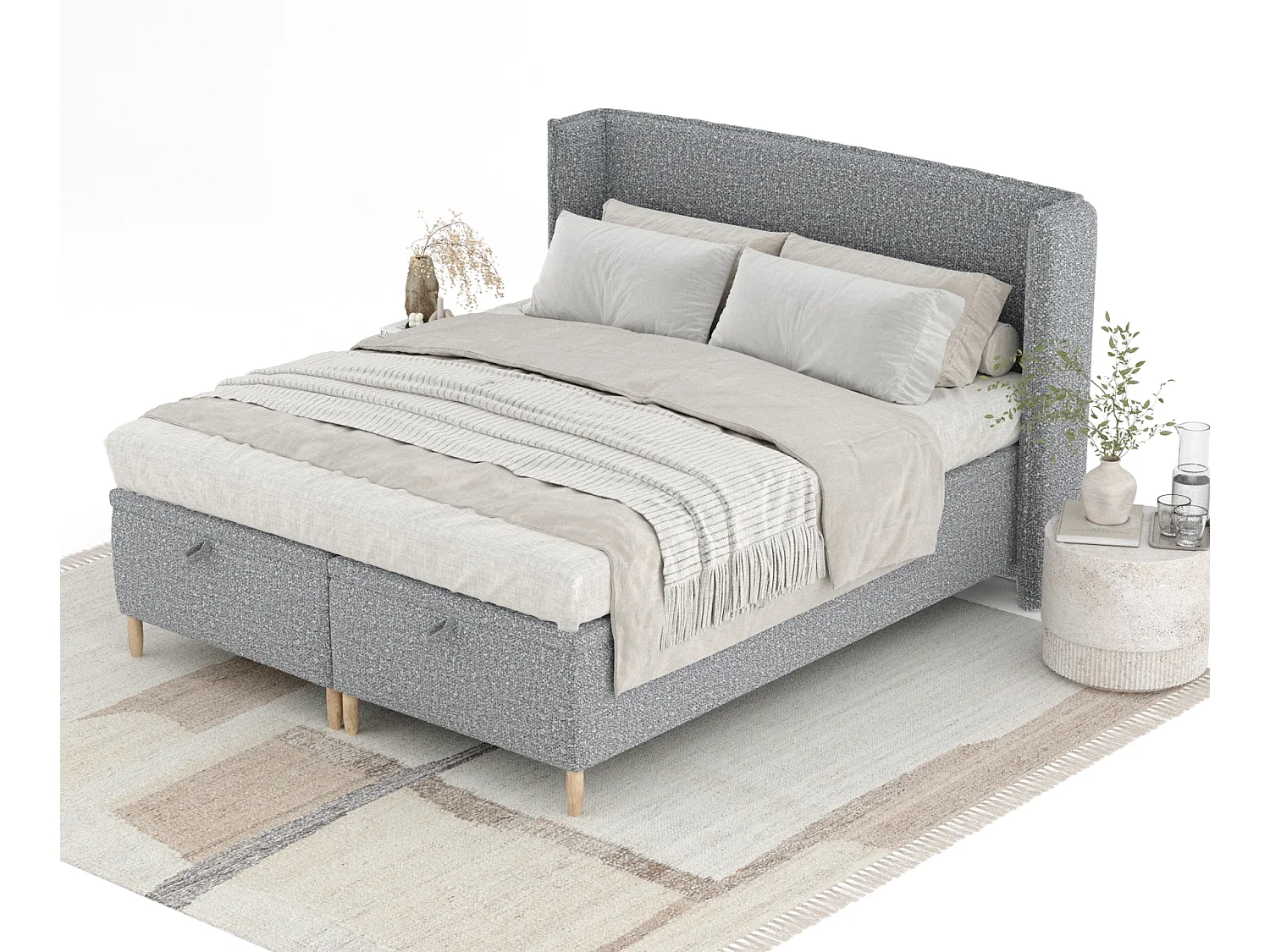 Łóżko tapicerowane w tkaninie boucle Ritual - 160 x 200 cm - szary