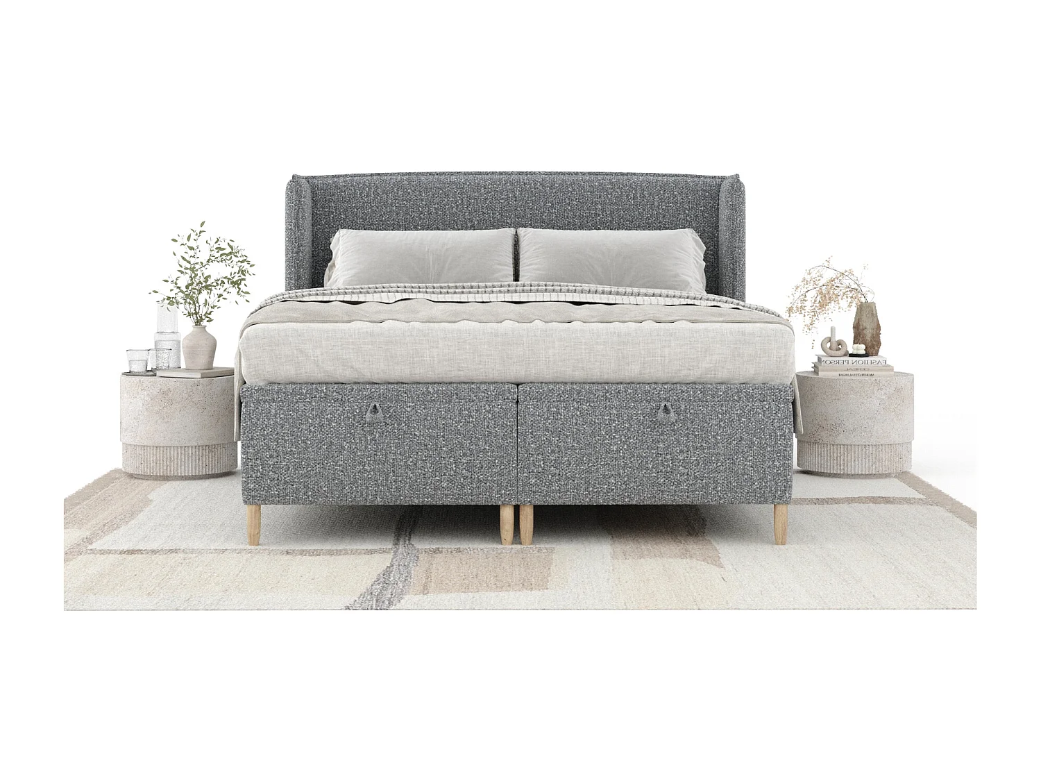 Łóżko tapicerowane w tkaninie boucle Ritual - 160 x 200 cm - szary