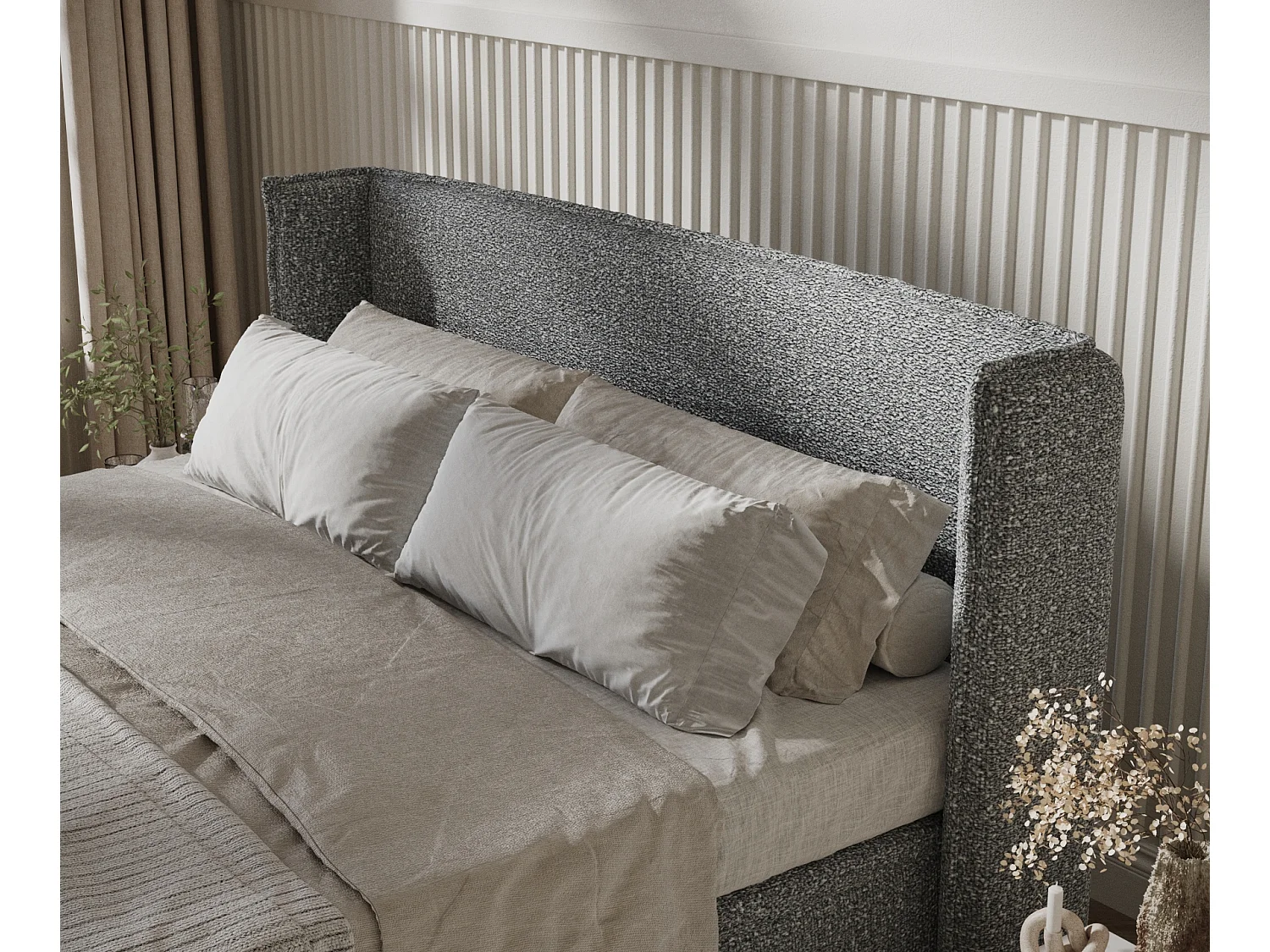 Łóżko tapicerowane w tkaninie boucle Ritual - 160 x 200 cm - szary