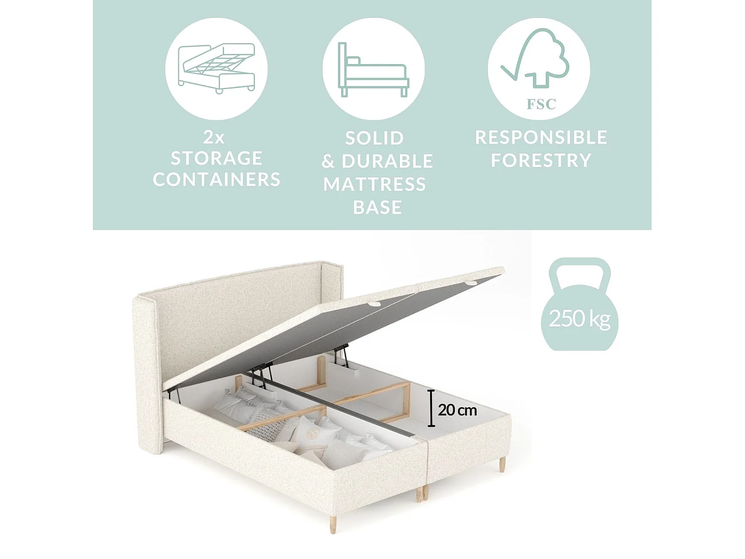 Łóżko tapicerowane w tkaninie boucle Ritual - 160 x 200 cm - szary