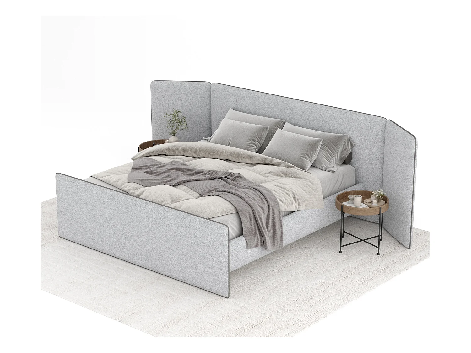 Polsterbett Tokyo - 140 x 200 cm - Webstoff - hellgrau