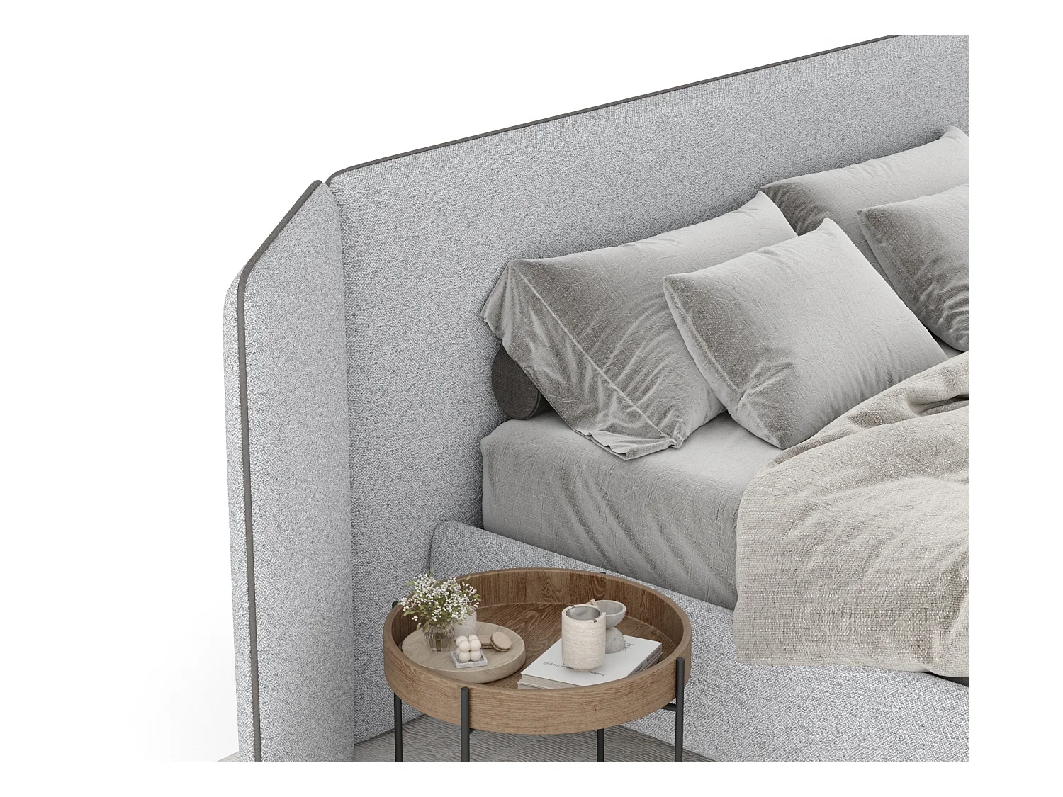 Polsterbett Tokyo - 140 x 200 cm - Webstoff - hellgrau