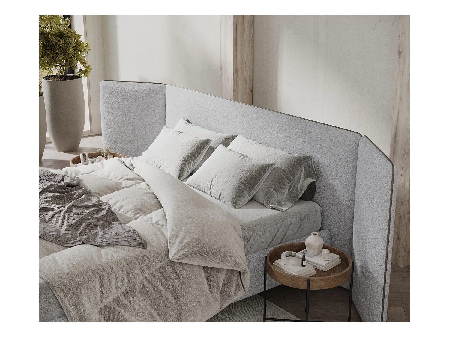 Polsterbett Tokyo - 140 x 200 cm - Webstoff - hellgrau