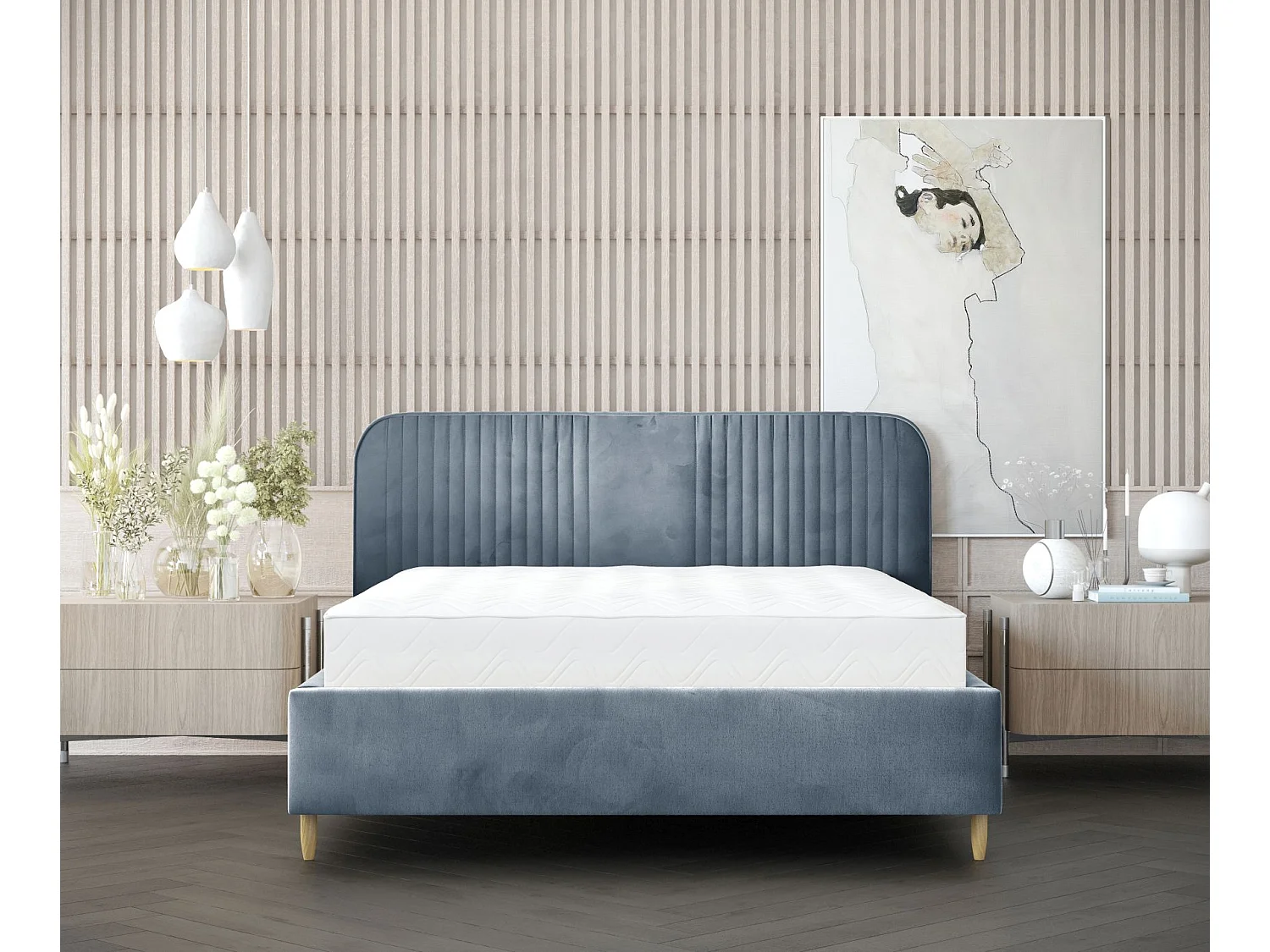 Lit coffre Livy - 180 x 200 cm - velours - bleu gris