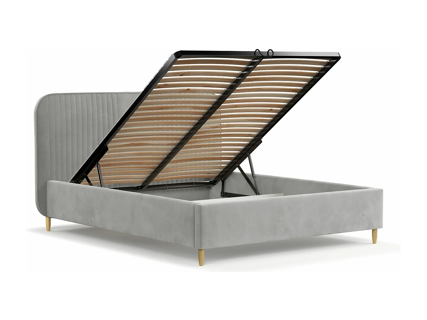 Lit coffre Livy - 120 x 200 cm - velours - gris