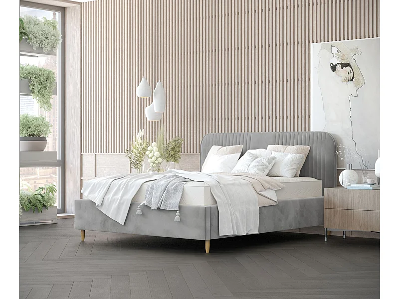 Polsterbett Livy - 120 x 200 cm - Samtstoff - grau