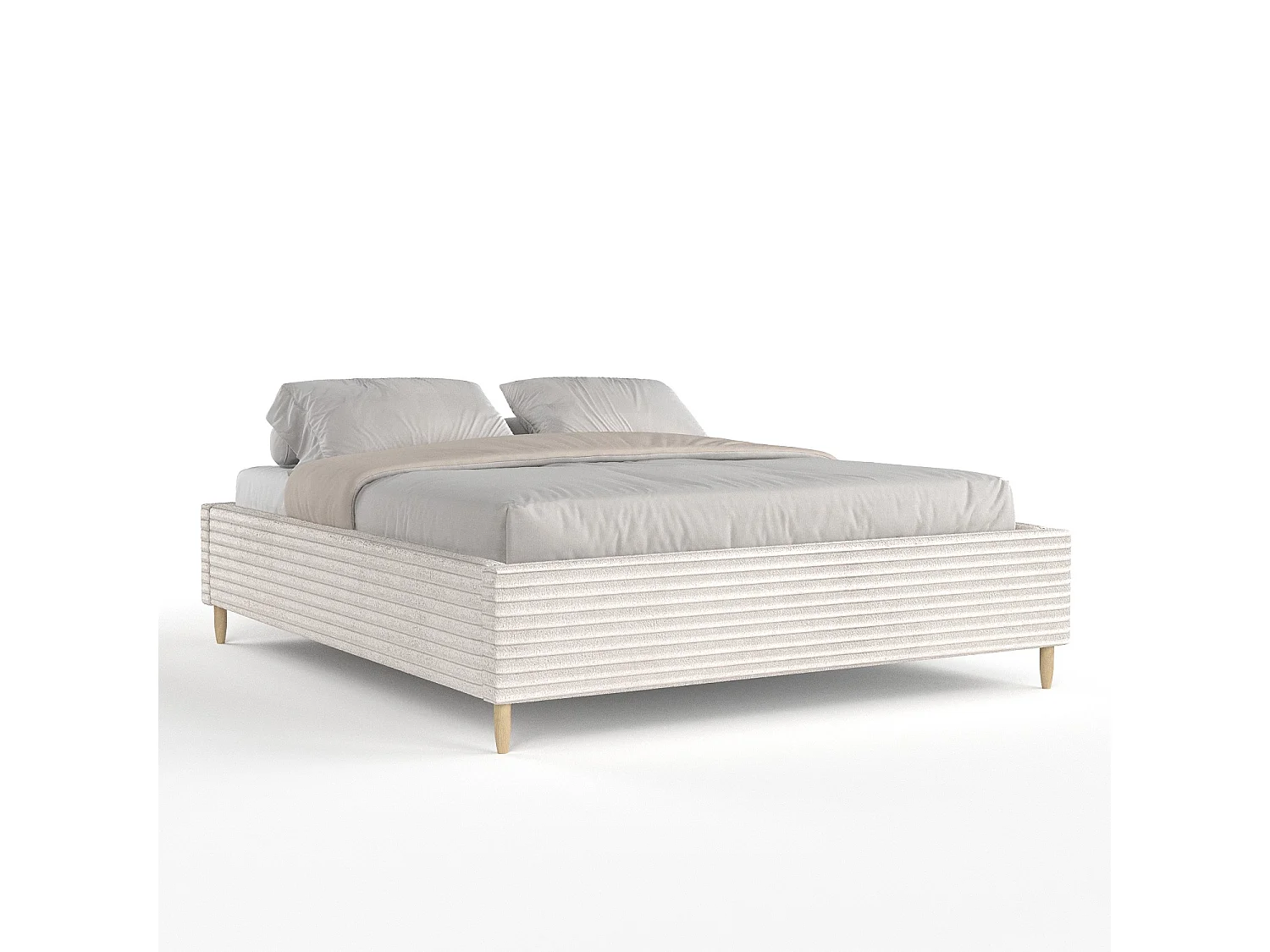 Polsterbett Larch - 140 x 200 cm - Samtstoff - creme