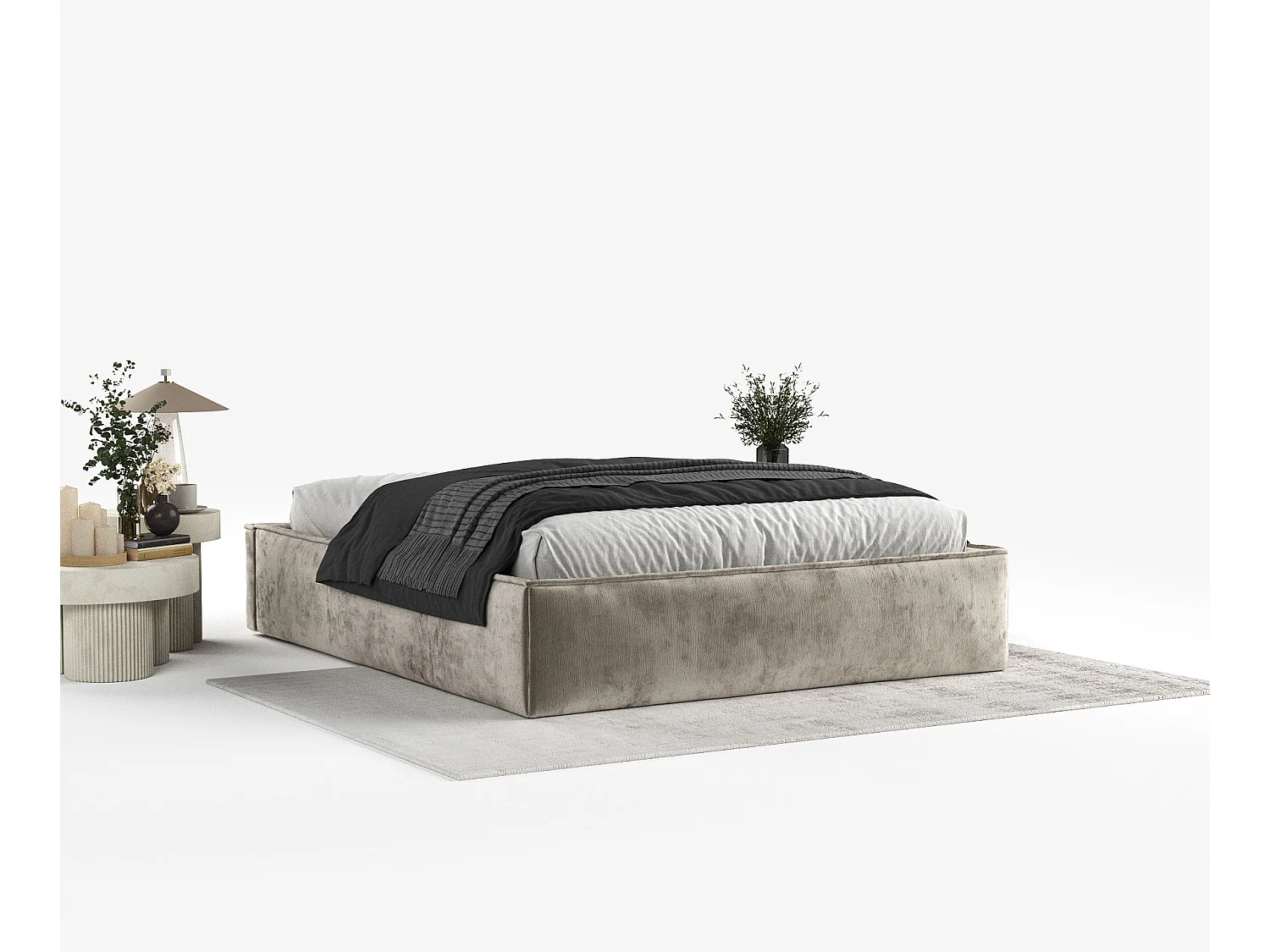Lit coffre Alvar - 180 x 200 cm - chenille - beige