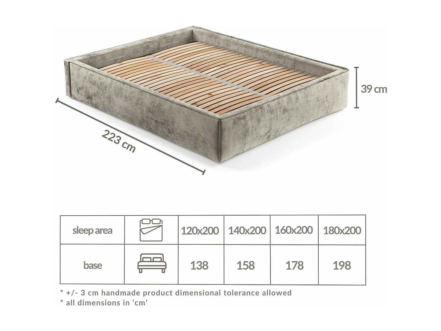Lit coffre Alvar - 120 x 200 cm - chenille - beige