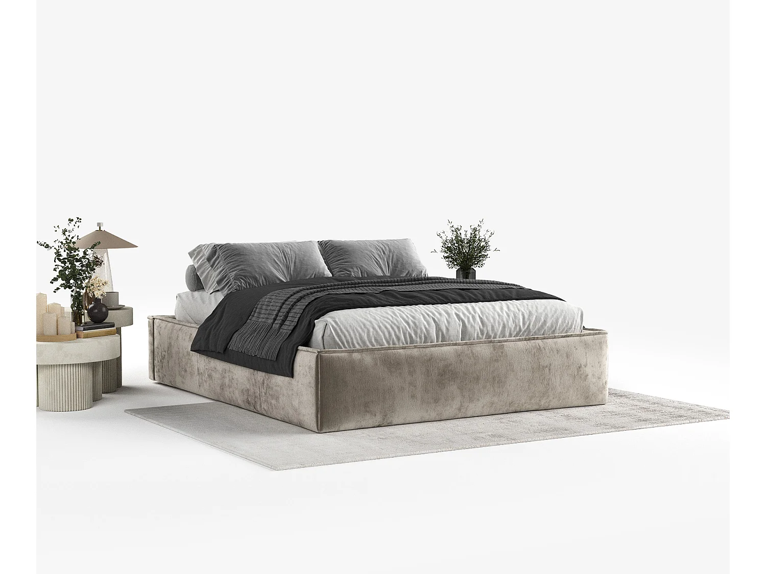 Lit coffre Alvar - 120 x 200 cm - chenille - beige