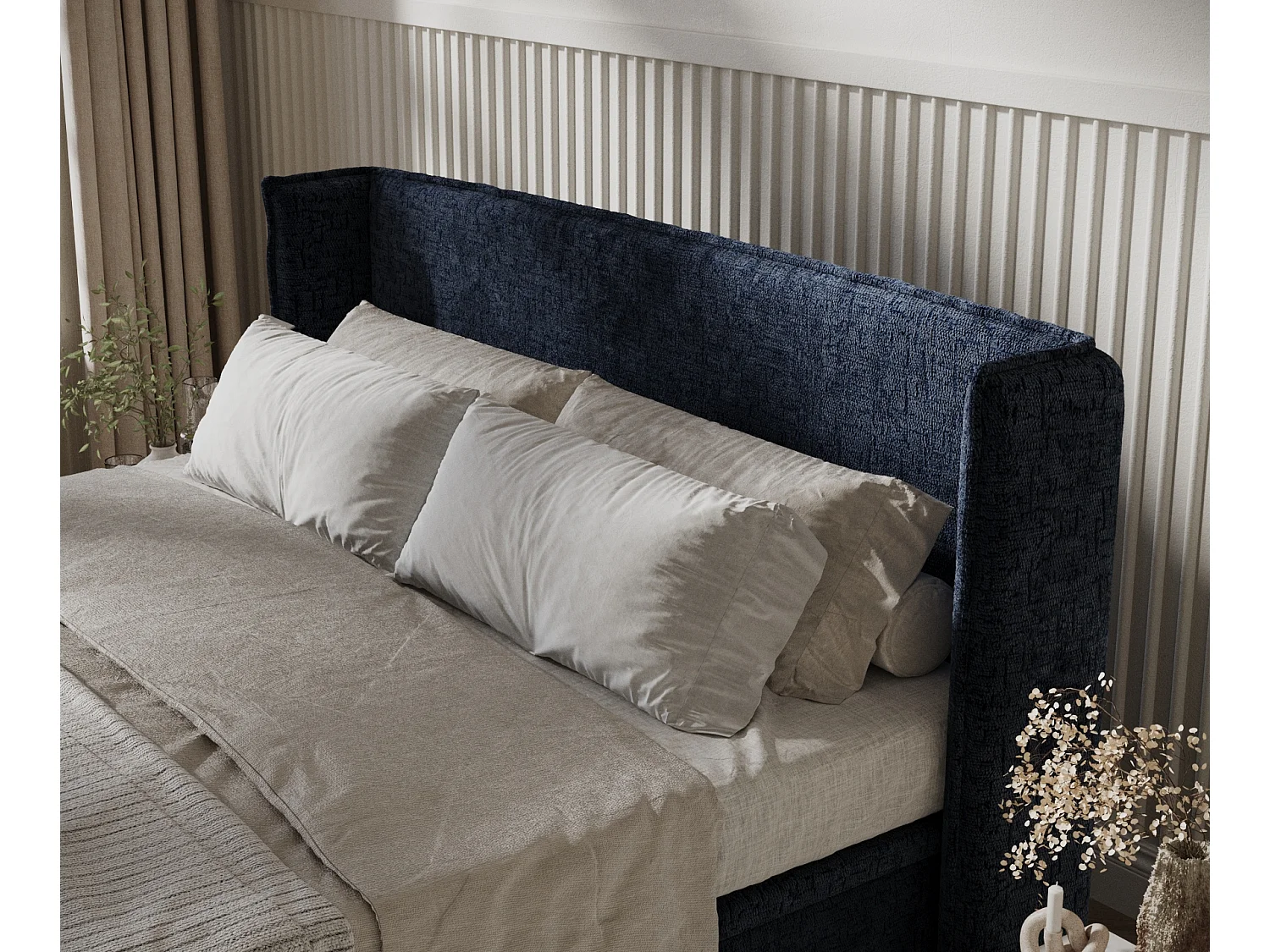 Lit coffre en tissu chenille Ritual - 160 x 200 cm - bleu marine