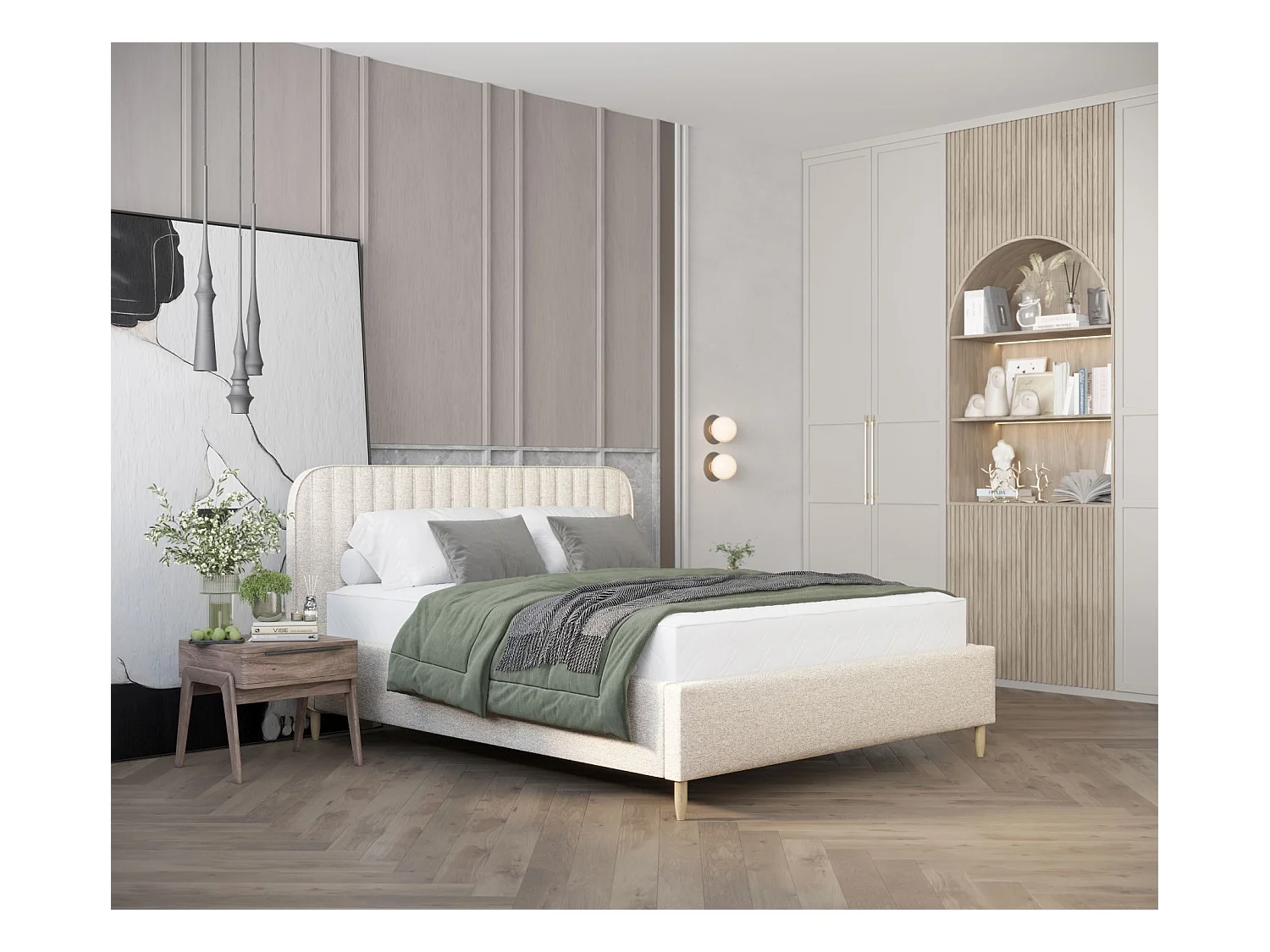 Lit coffre Noto - 120 x 200 cm - toile tissée - crème