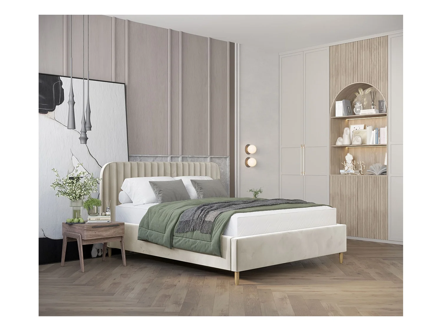 Lit coffre Noto - 180 x 200 cm - velours - crème