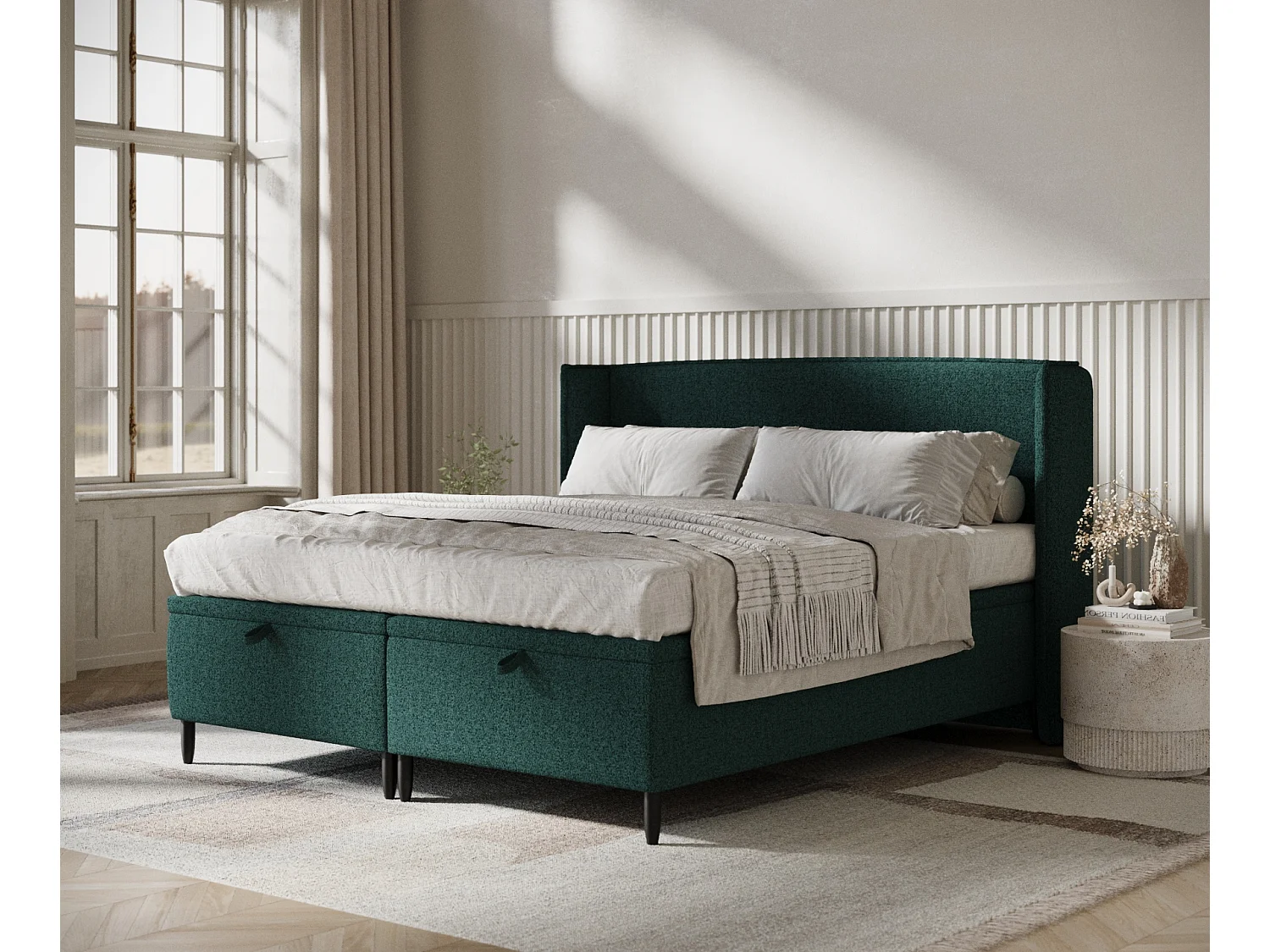 Lit coffre en toile tissée Ritual - 160 x 200 cm - vert