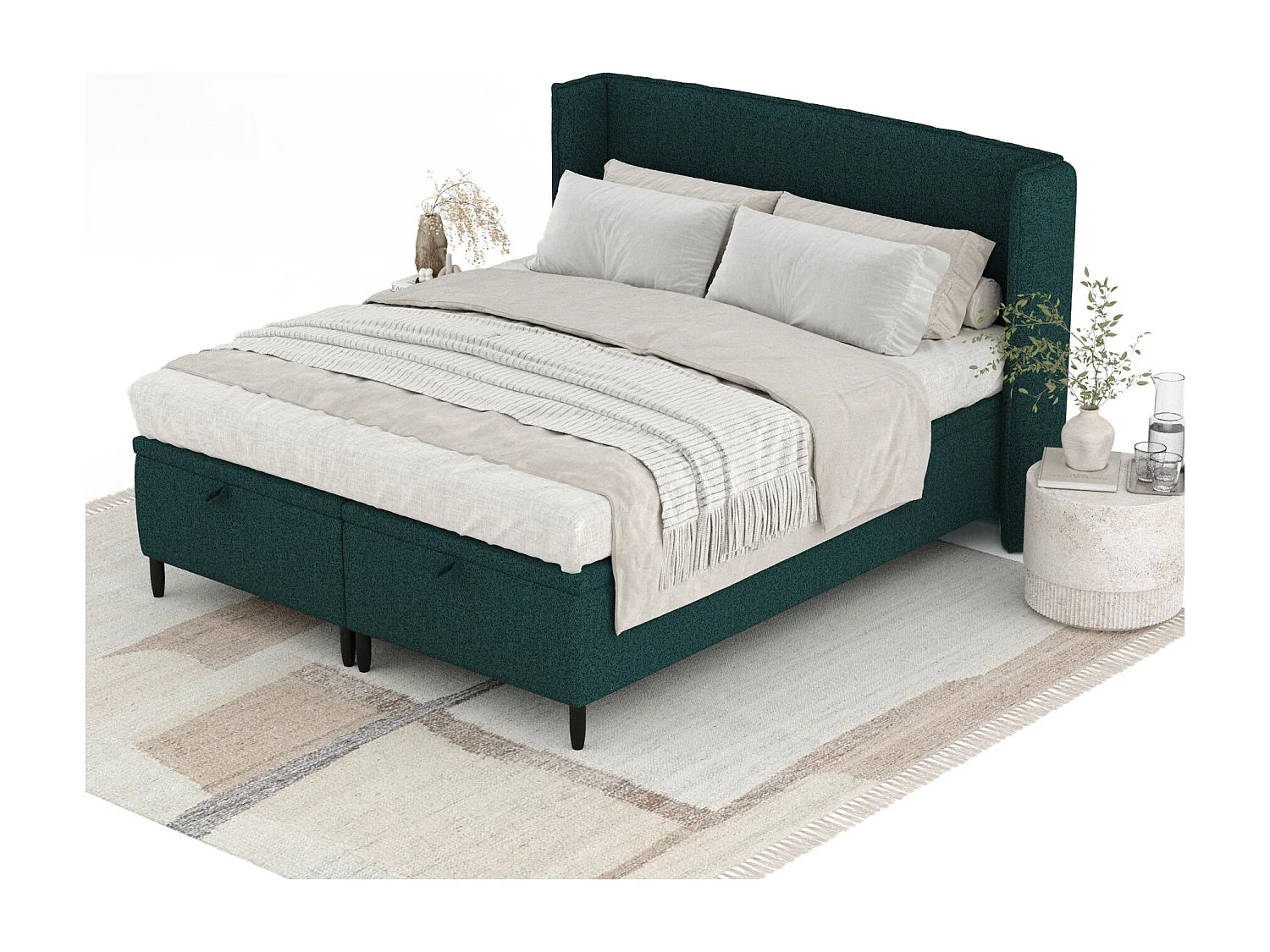 Lit coffre en toile tissée Ritual - 160 x 200 cm - vert