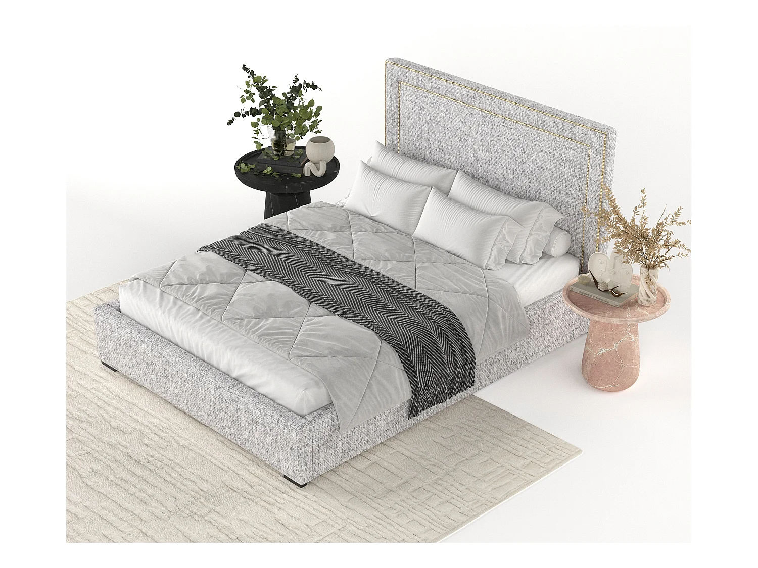 Polsterbett Como - 120 x 200 cm - Webstoff - hellgrau