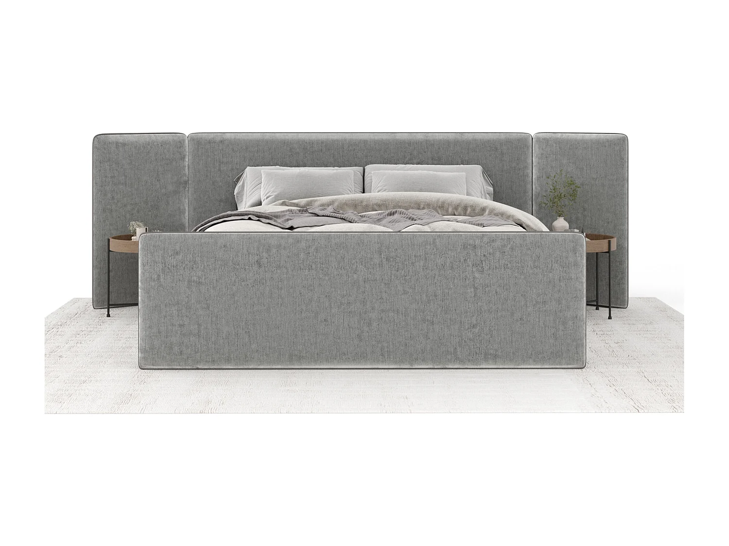 Polsterbett Tokyo - 160 x 200 cm - Chenille-Stoff - hellgrau