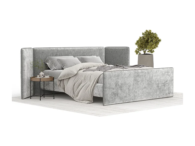 Lit coffre Tokyo - 160 x 200 cm - toile tissée - gris clair