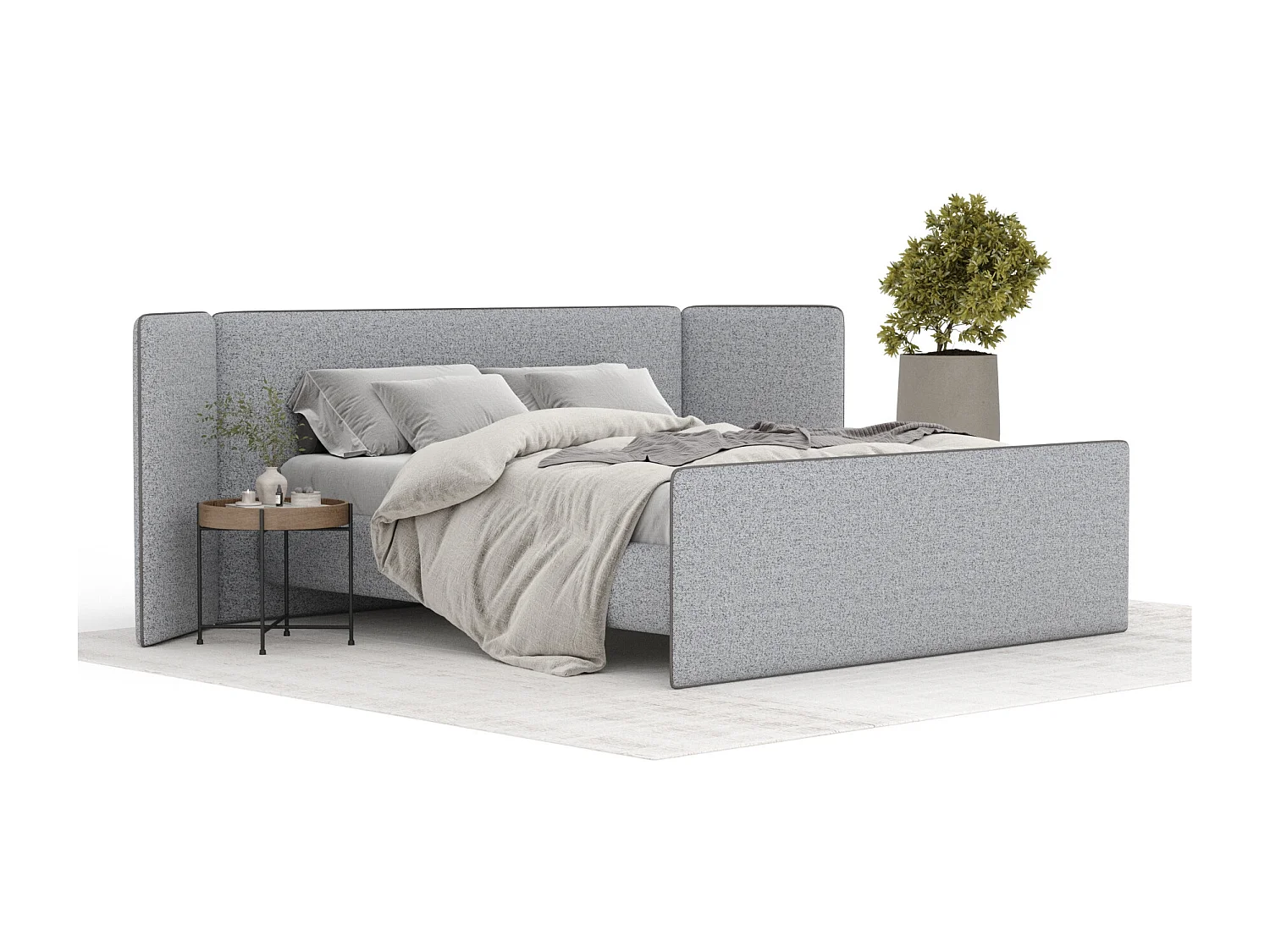 Lit coffre Tokyo - 160 x 200 cm - toile tissée - gris