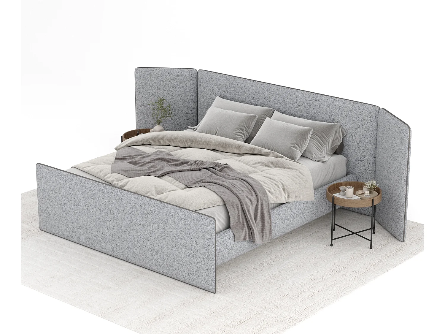 Lit coffre Tokyo - 160 x 200 cm - toile tissée - gris