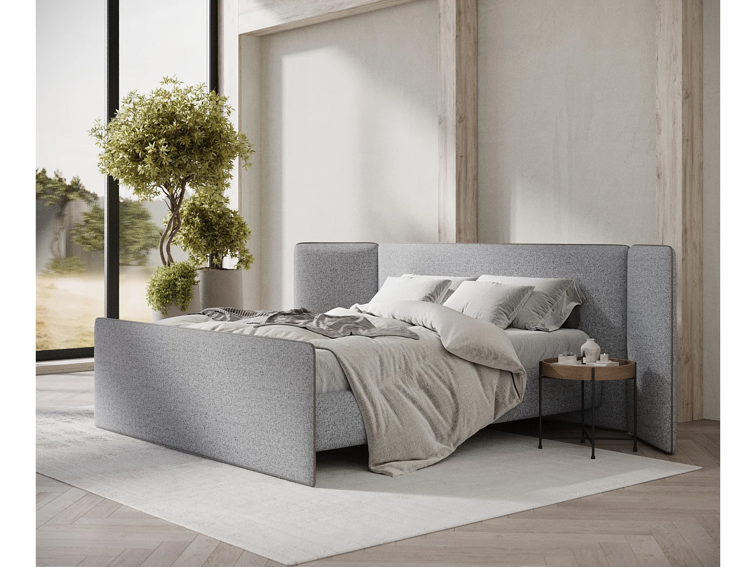 Lit coffre Tokyo - 160 x 200 cm - toile tissée - gris