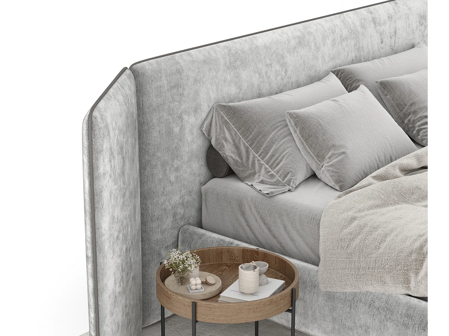 Lit coffre Tokyo - 140 x 200 cm - toile tissée - gris clair