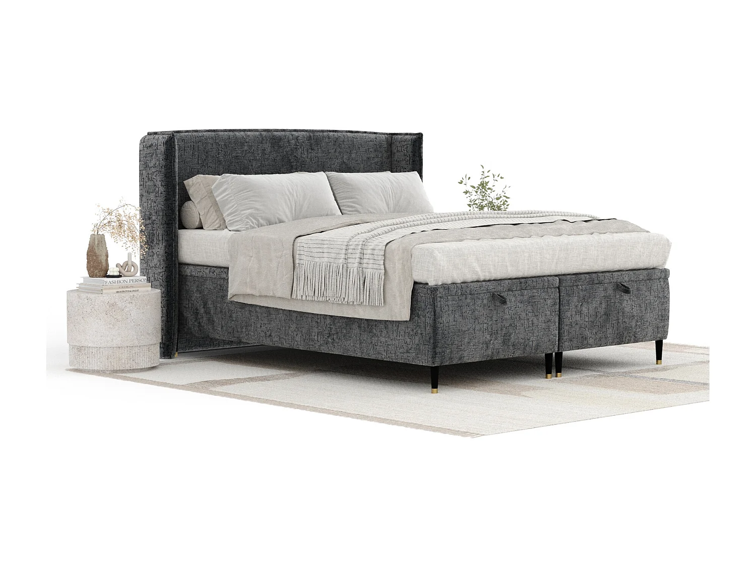 Lit coffre en tissu chenille Ritual - 160 x 200 cm - anthracite