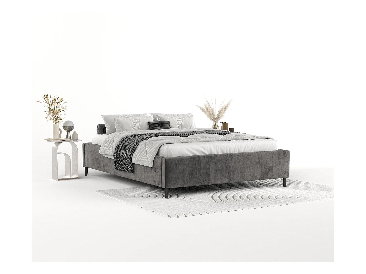 Lit capitonné Larch - 200 x 200 cm - chenille - gris foncé