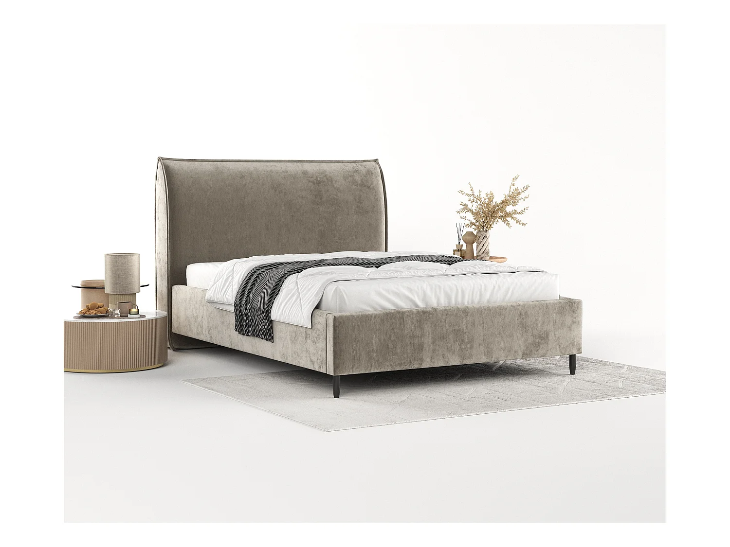 Lit capitonné Shell - 160 x 200 cm - chenille - beige