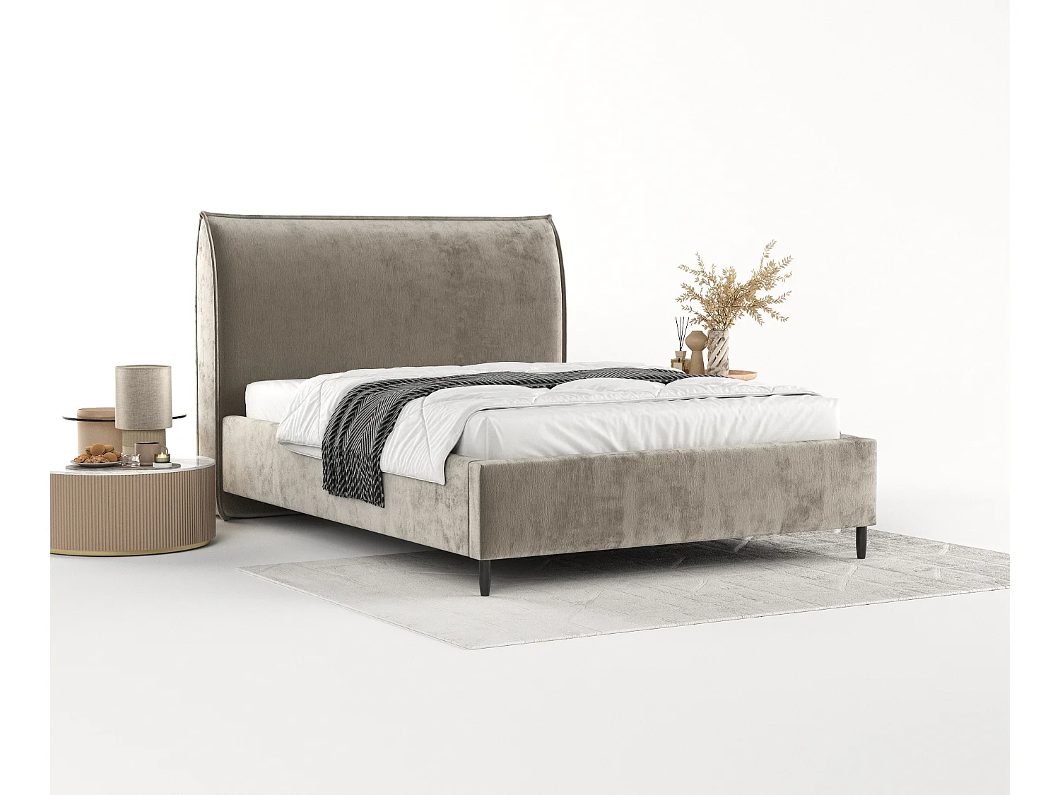 Lit capitonné Shell - 160 x 200 cm - chenille - beige