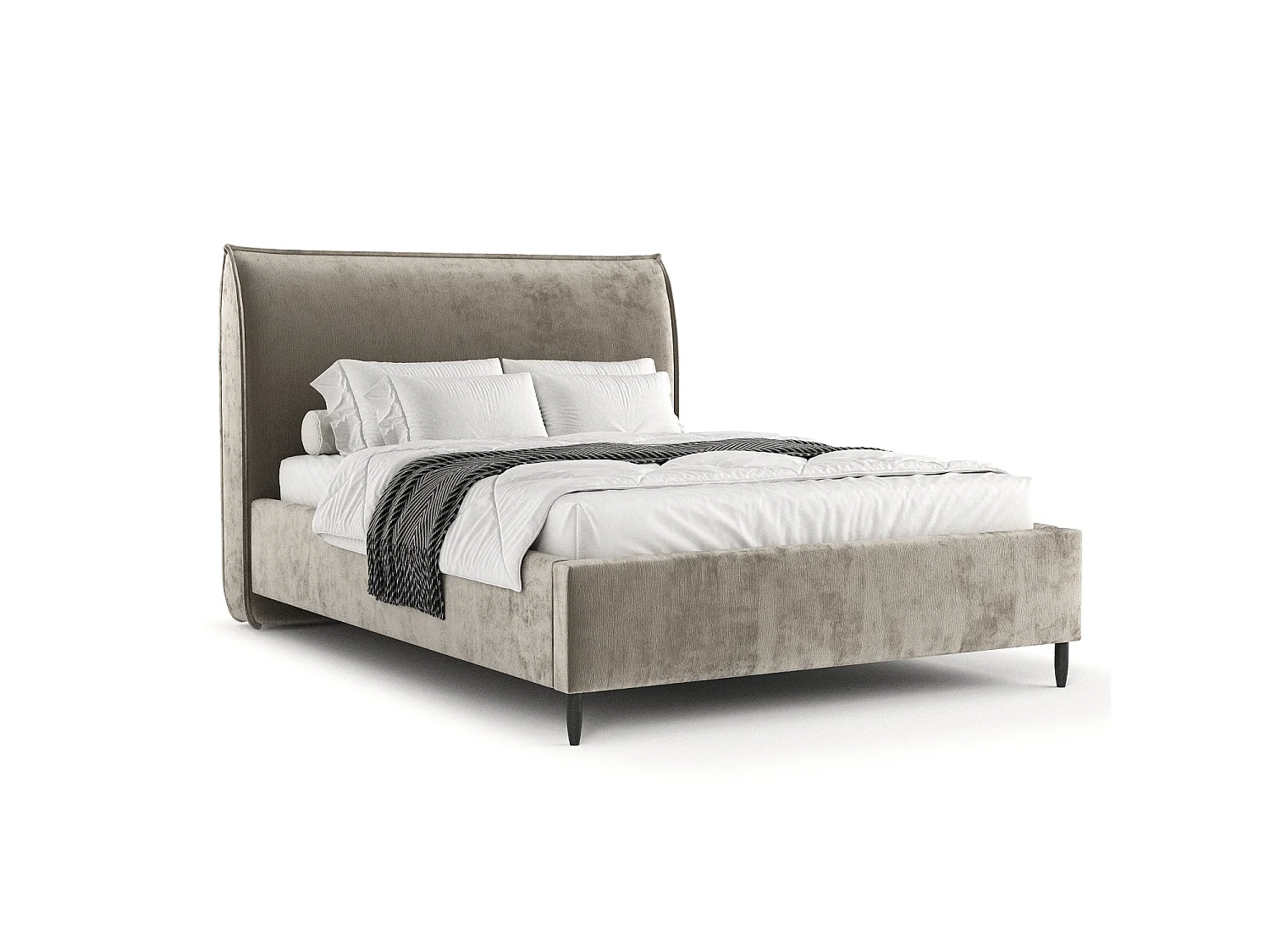 Lit capitonné Shell - 160 x 200 cm - chenille - beige